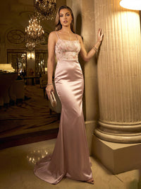 Sheath Spaghetti Straps Square Neck Sequin Floral Floor-Length Evening Dresses