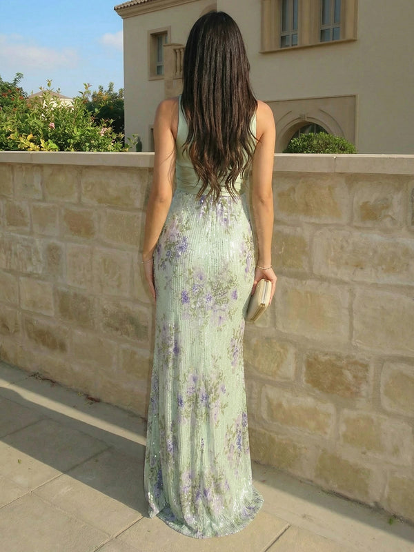 Satin Bodice Mermaid Halter Neck Twisted Maxi Evening Dresses