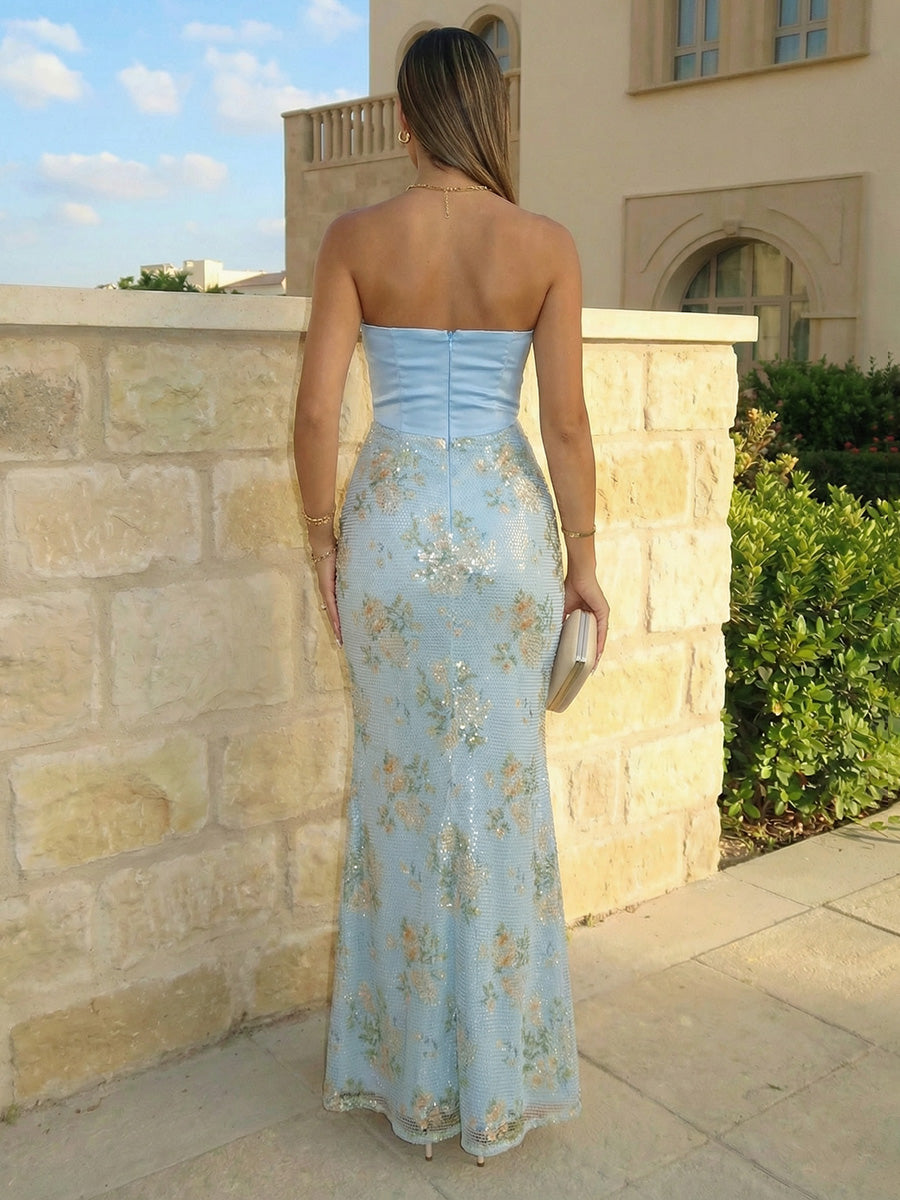 Bodice Mermaid Pleated Strapless Corset Floor-Length Maxi Evening Dresses