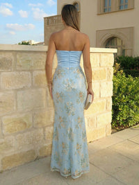 Bodice Mermaid Pleated Strapless Corset Floor-Length Maxi Evening Dresses
