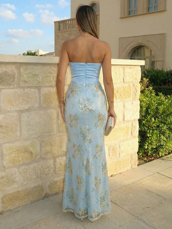 Bodice Mermaid Pleated Strapless Corset Floor-Length Maxi Evening Dresses