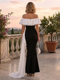 Mermaid Stretch Mesh Floor-Length Off Shoulder Sleeveless Evening Dresses with Ruffles