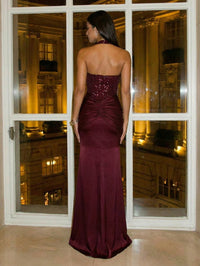 Sequin Satin Halter Sweetheart Ruched Sheath Maxi Evening Dresses for Women