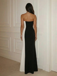 Satin Strapless Sweetheart Sheath Maxi Evening Dresses with Slit