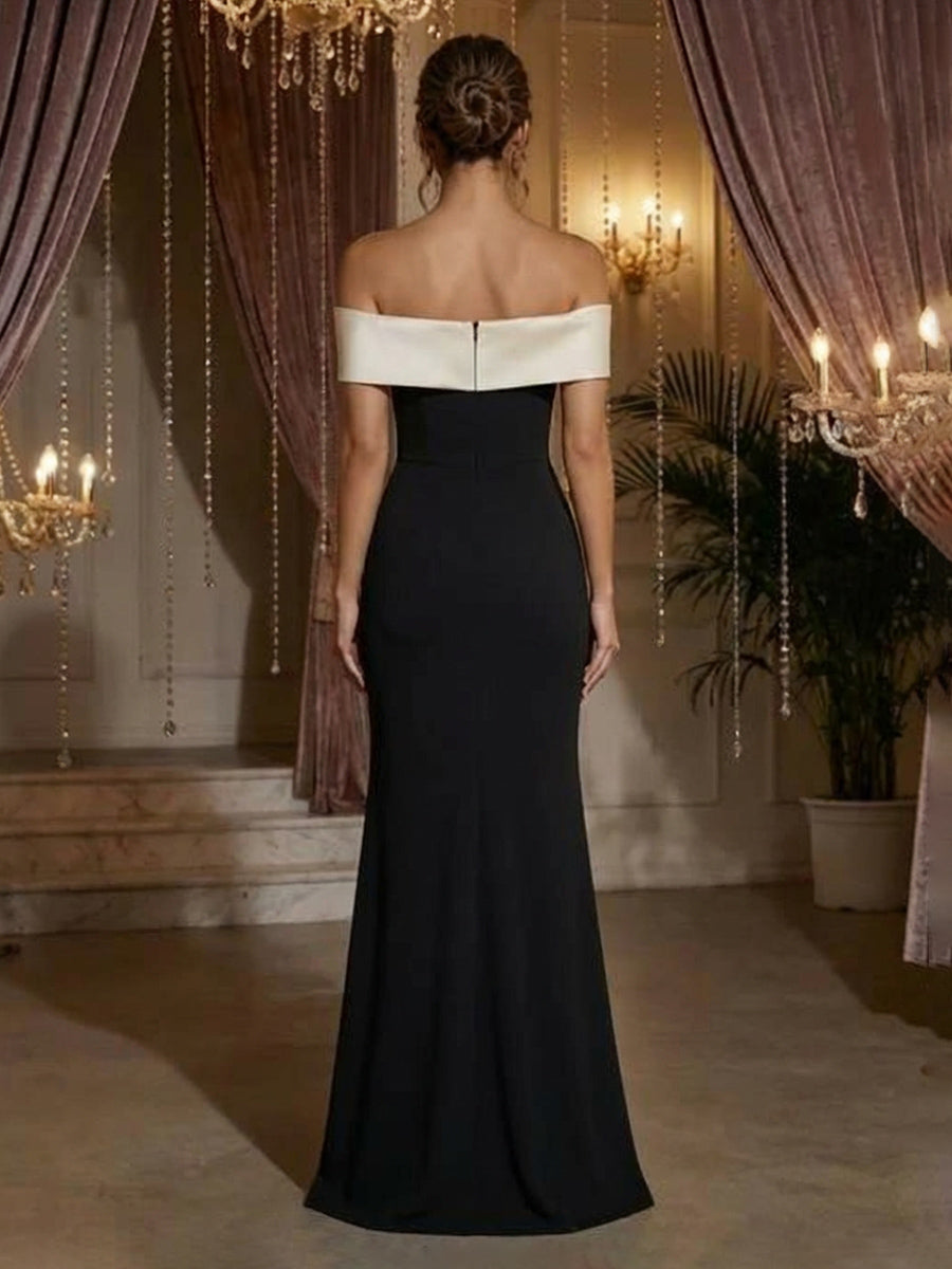 Sheath/Column Satin Off Shoulder Sweetheart Evening Dresses Floor-Length Formal Gala Gowns with Slit