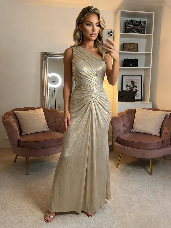 Sheath/Column Metallic Shimmer One Shoulder Waist Ruched Evening Dresses