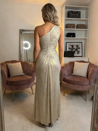 Sheath/Column Metallic Shimmer One Shoulder Waist Ruched Evening Dresses