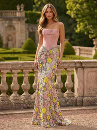 Mermaid Sequin Floral Strapless Corset Evening Dresses with Rhinestones Waist