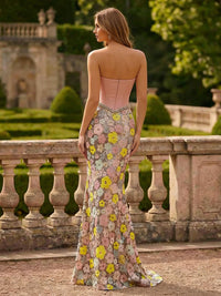 Mermaid Sequin Floral Strapless Corset Evening Dresses with Rhinestones Waist