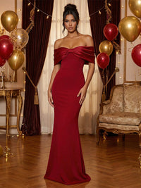 Sheath Satin Off Shoulder Ruched Maxi Evening Dresses for Women