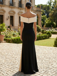 Sheath Satin Mixed Color Off Shoulder Maxi Evening Dresses with Slit