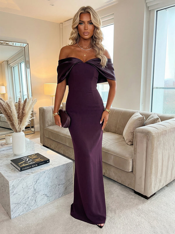 Sheath Satin Off Shoulder Floor-Length Evening Dresses for Women