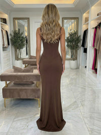 Sheath Satin Square Neck Maxi Evening Dresses with Corset & Ruched Waist