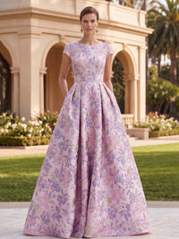 Jacquard A-Line/Princess Scoop Neck Floor-Length Evening Dresses for Women