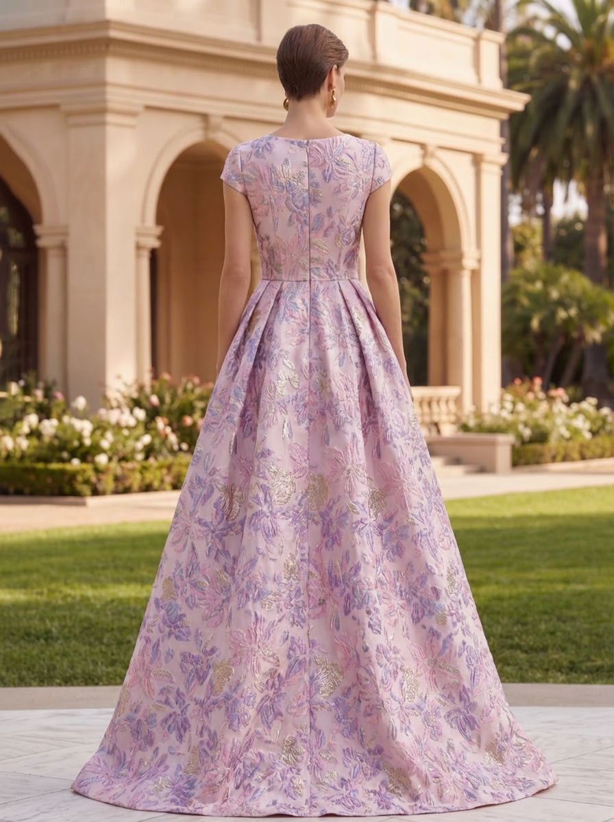 Jacquard A-Line/Princess Scoop Neck Floor-Length Evening Dresses for Women