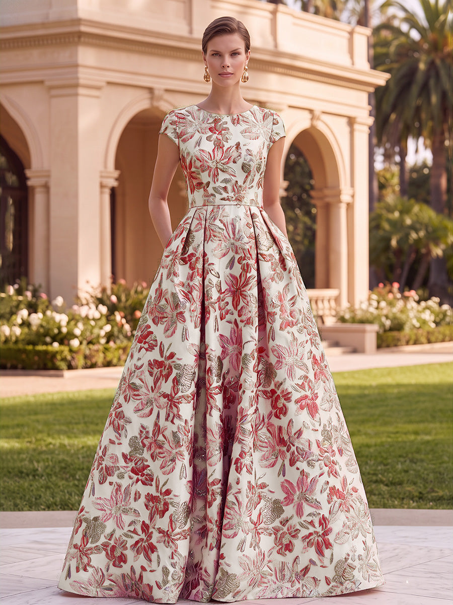 Jacquard A-Line/Princess Scoop Neck Floor-Length Evening Dresses for Women