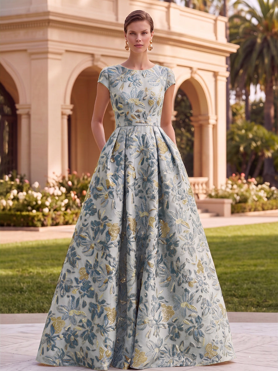 Jacquard A-Line/Princess Scoop Neck Floor-Length Evening Dresses for Women