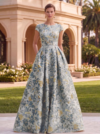 Jacquard A-Line/Princess Scoop Neck Floor-Length Evening Dresses for Women