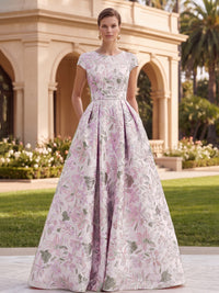 Jacquard A-Line/Princess Scoop Neck Floor-Length Evening Dresses for Women