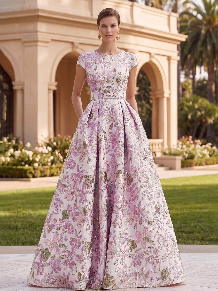 Jacquard A-Line/Princess Scoop Neck Floor-Length Evening Dresses for Women