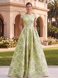 Jacquard A-Line/Princess Scoop Neck Floor-Length Evening Dresses for Women