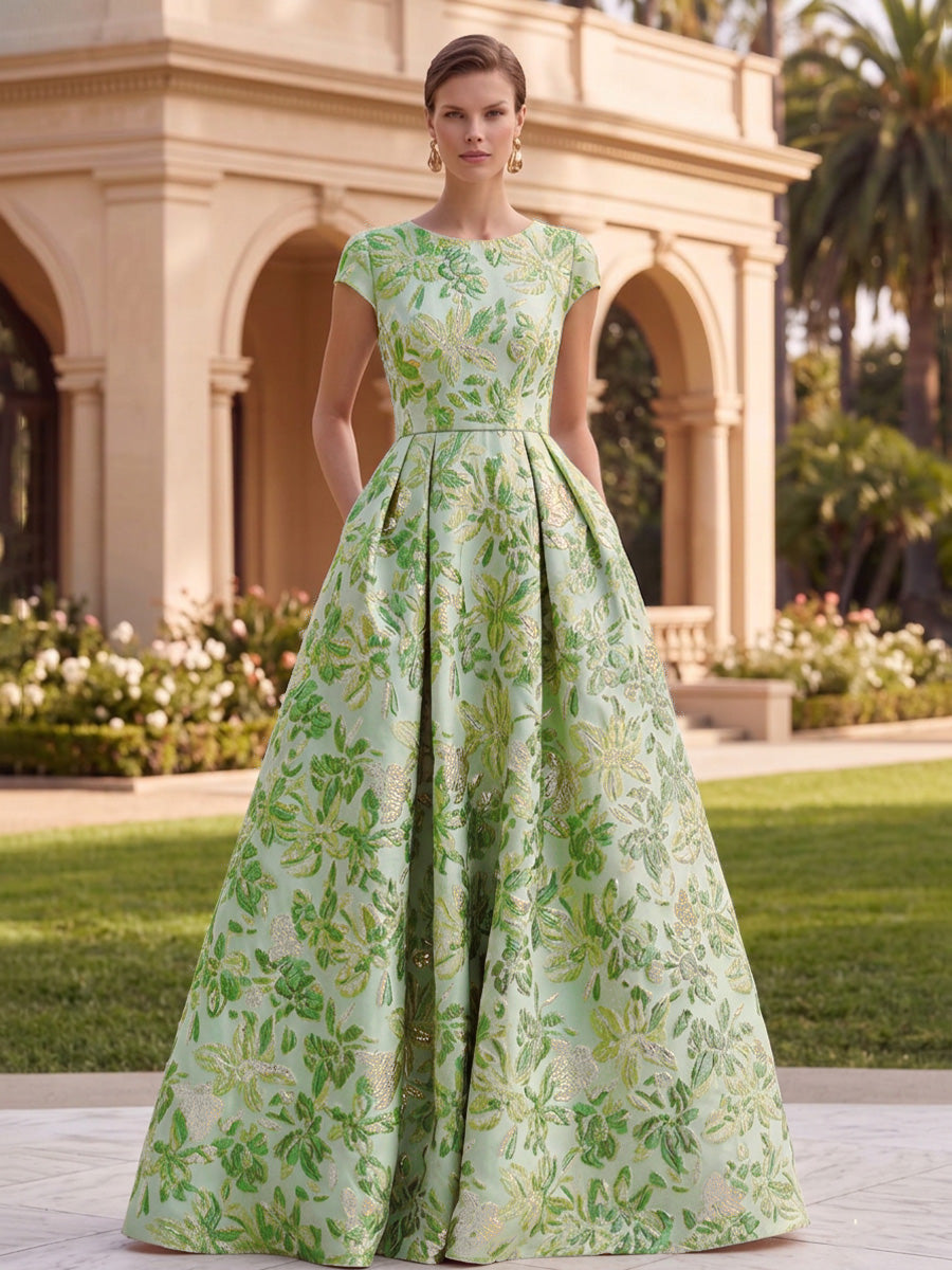 Jacquard A-Line/Princess Scoop Neck Floor-Length Evening Dresses for Women