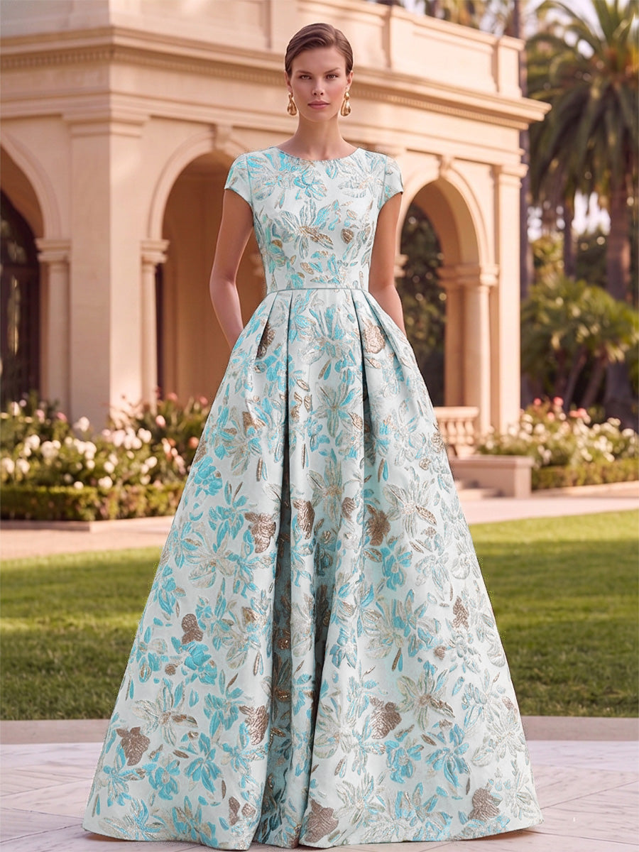 Jacquard A-Line/Princess Scoop Neck Floor-Length Evening Dresses for Women