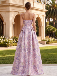 Jacquard A-Line/Princess Spaghetti Straps Floor-Length Evening Dresses for Women