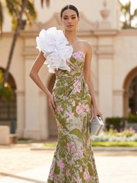 Jacquard Mermaid/Trumpet One Shoulder Floor-Length Evening Dresses with Ruched Waist