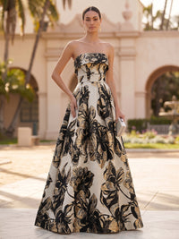 Jacquard A-Line/Princess Strapless Floor-Length Evening Dresses with Pockets