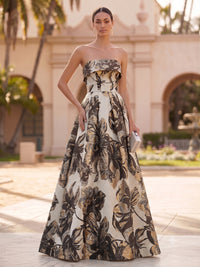 Jacquard A-Line/Princess Strapless Floor-Length Evening Dresses with Pockets
