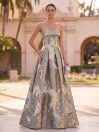 Jacquard A-Line/Princess Strapless Floor-Length Evening Dresses with Pockets
