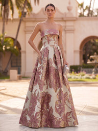 Jacquard A-Line/Princess Strapless Floor-Length Evening Dresses with Pockets