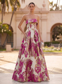 Jacquard A-Line/Princess Strapless Floor-Length Evening Dresses with Pockets