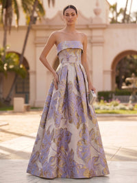 Jacquard A-Line/Princess Strapless Floor-Length Evening Dresses with Pockets