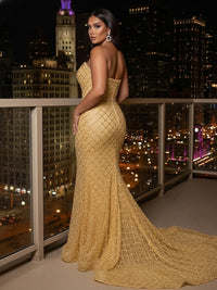 Tulle Mermaid/Trumpet Strapless Floor-Length Evening Dresses with Sweep Train