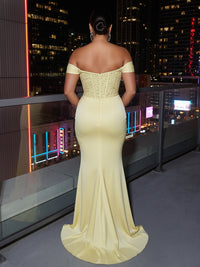 Satin Mermaid/Trumpet Off Shoulder Floor-Length Evening Dresses with Sweep Train