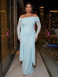Stretch Mesh Sheath/Column Off Shoulder Floor-Length Evening Dresses for Women