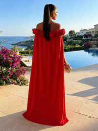 Chiffon Shift Dresses Off Shoulder Floor-Length Evening Dresses with Cape