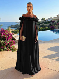 Chiffon Shift Dresses Off Shoulder Floor-Length Evening Dresses with Cape