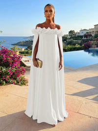Chiffon Shift Dresses Off Shoulder Floor-Length Evening Dresses with Cape