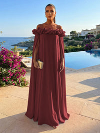 Chiffon Shift Dresses Off Shoulder Floor-Length Evening Dresses with Cape