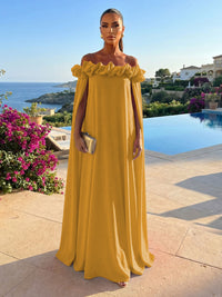 Chiffon Shift Dresses Off Shoulder Floor-Length Evening Dresses with Cape