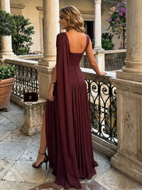 Chiffon A-Line/Princess Cowl Neck Floor-Length Evening Dresses with Slit