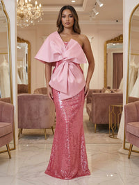 Sequin Sheath/Column One Shoulder Floor-Length Evening Dresses with Bow
