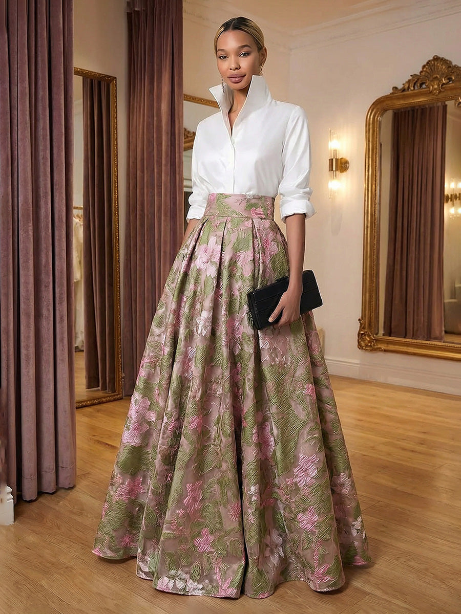 Jacquard A-Line/Princess V-Neck Floor-Length Evening Dresses for Women