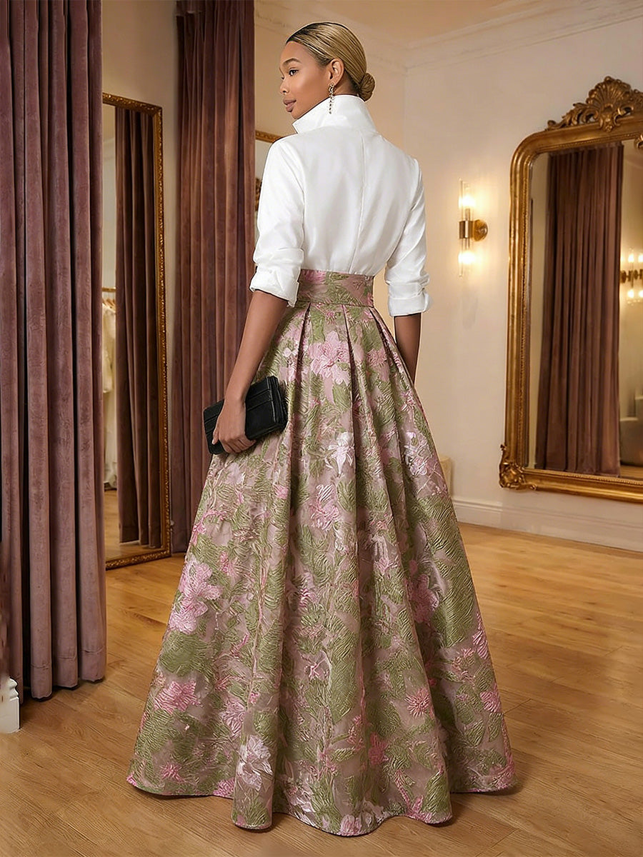 Jacquard A-Line/Princess V-Neck Floor-Length Evening Dresses for Women