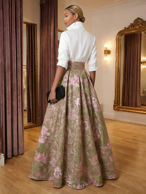 Jacquard A-Line/Princess V-Neck Floor-Length Evening Dresses for Women