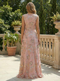 Sequin Floral Sheath/Column Scoop Neck Floor-Length Evening Dresses with Lace