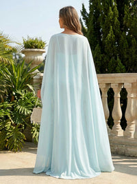 Chiffon Sheath/Column V-Neck Floor-Length Evening Dresses with Chiffon Cape